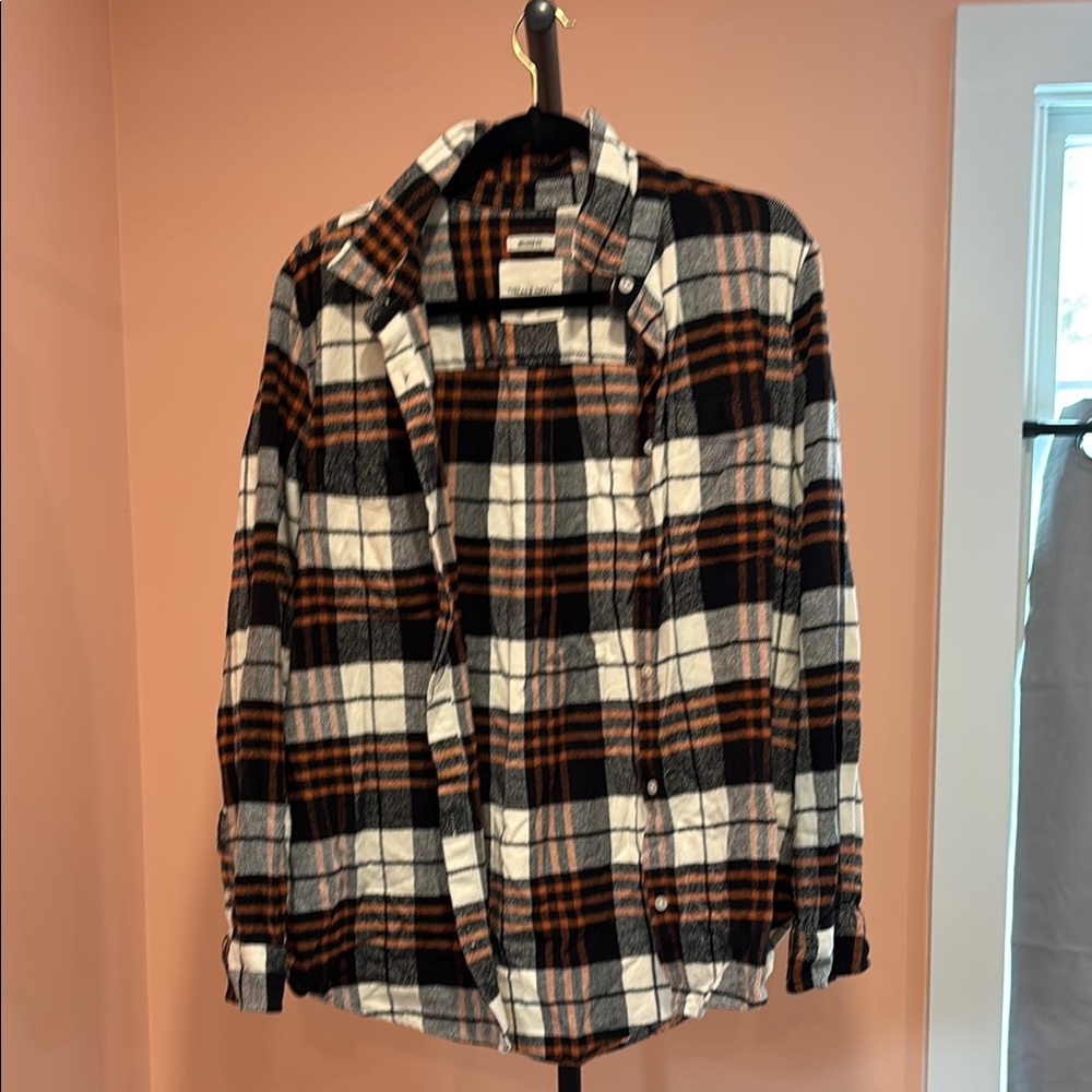 Thread & Supply Orange and Black Plaid Shirt